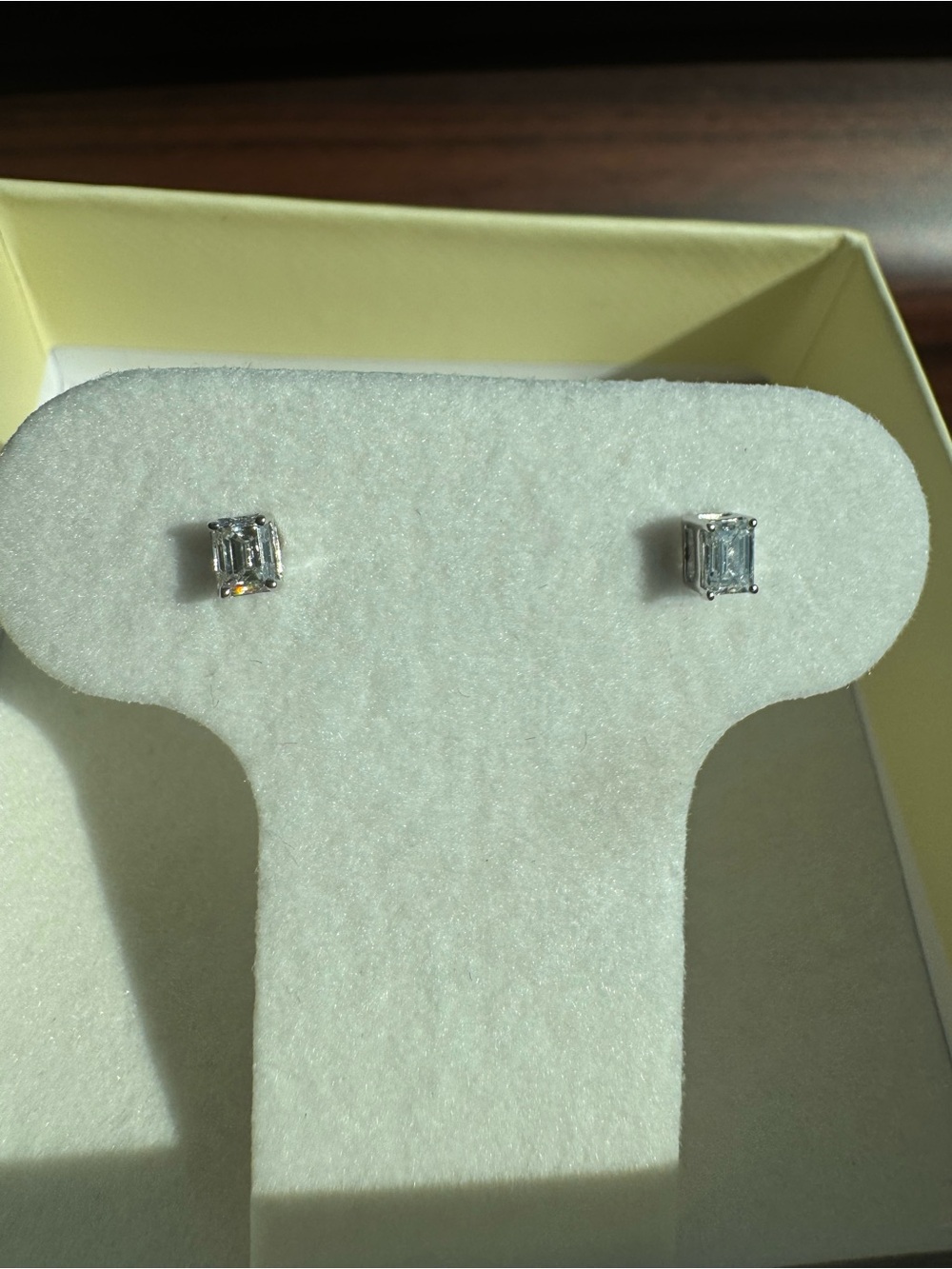 14k white gold  Emerald-Cut Diamond  Stud Earrings - Elegant Women Jewelry